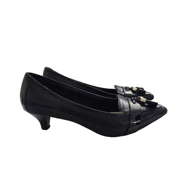 Anne Klein Kitten Heel Pointed Toe Snakeskin Tassel Loafers Size 8.5 - Picture 1 of 13